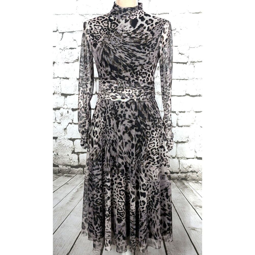 ELIZA J Animal Print Stretch Mesh Midi Dress Chic Flattering Modern Size 6 NWT